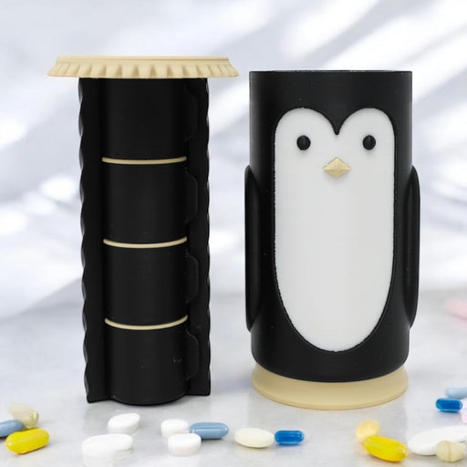 Penguin Twist Container 3D Printed – Compact, Cute Storage for Pills, Supplements & Small Essentials